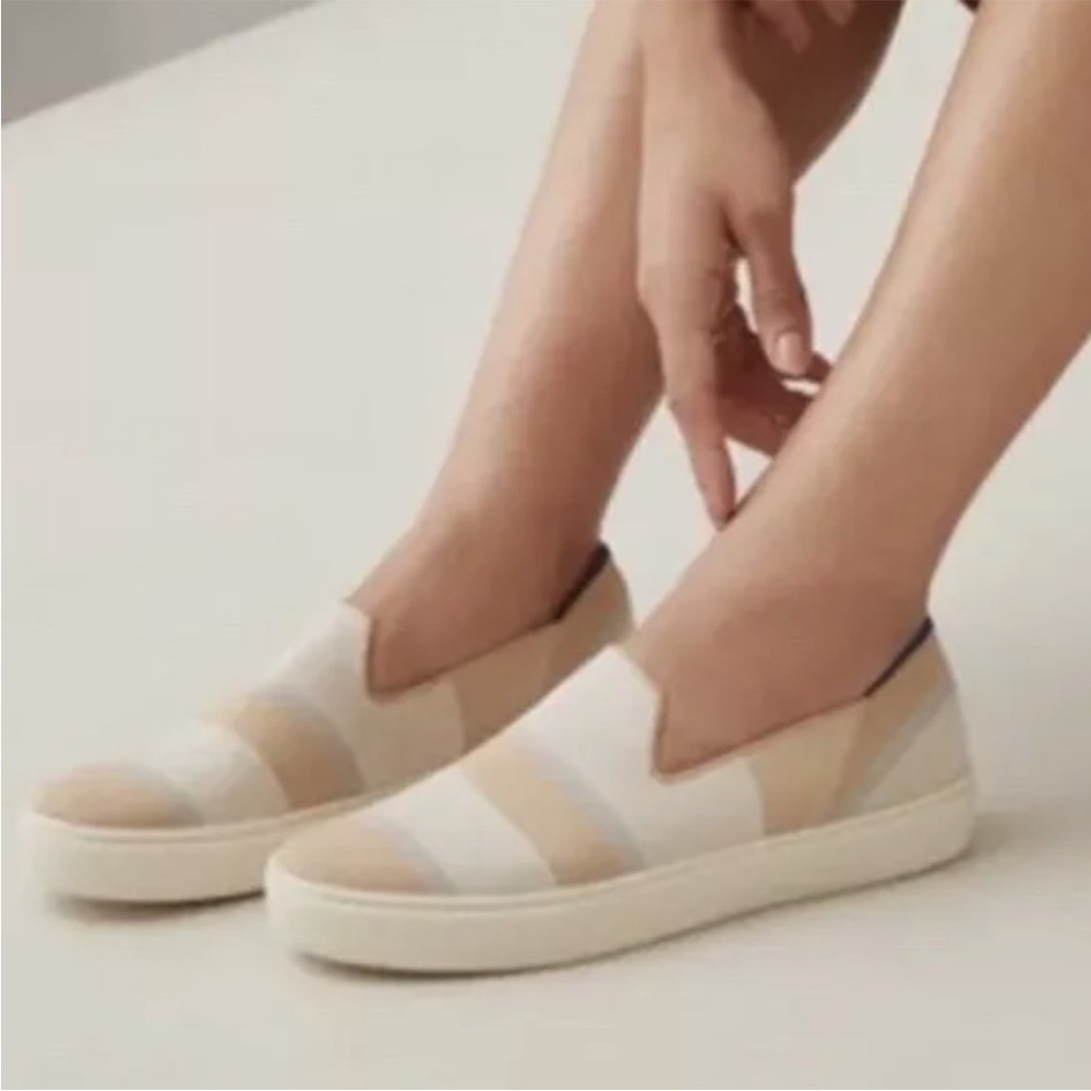 Rothy's Birch Stripe Tan Slip On Sneakers Size 6.5